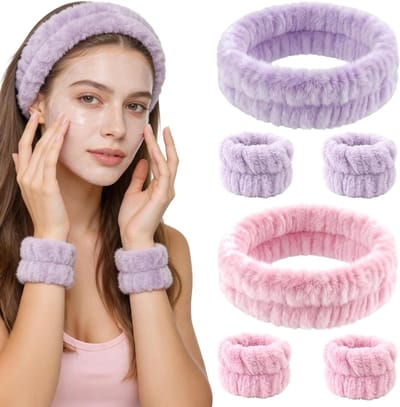 Set van 2 spa haarbanden en polsbanden, microvezel handdoeken voor gezichtsverzorging en make-up, ideaal voor huidverzorging en schoonmaken
