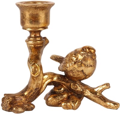Baroque - Kandelaar - Kandelaar Vogel 12 cm - Goud - Resin - 14x12x8 - Polyresin
