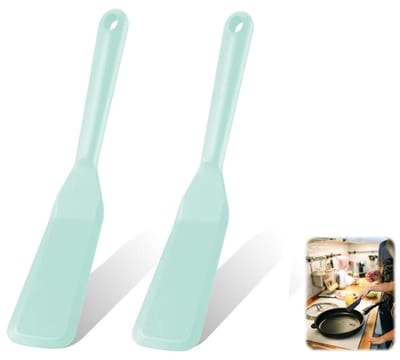 KZQ siliconen spatel - Hittebestendige, antiaanbak kookspatel met een lange, flexibele steel - geschikt voor omeletten, pannenkoeken, eieren en biefstukken - 2-pack, 5 x 25,25cm, Noordse Groen