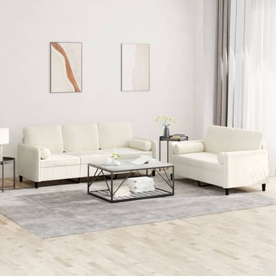 vidaXL - 2-delige - Loungeset - met - kussens - fluweel - crèmekleurig