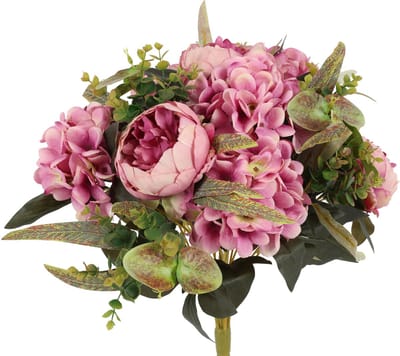 Countryfield Kunstboeket Hortensia & Pioen 53 cm – Lila Roze – Kunstbloemen