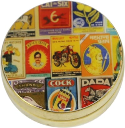 Doosje - Hout - Rond - Meerdere plaatjes - 4,5x1,5cm - Sarana - Fairtrade Indonesie - Fairtrade