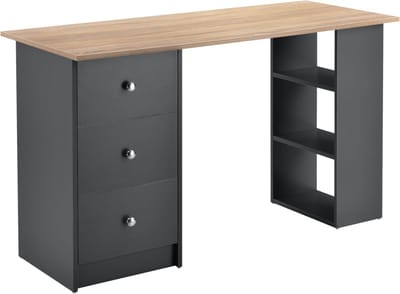 Bureau Lodewijk - Met 3 Laden - 120x49x72 cm - Donkergrijs en Houtkleurig - Spaanplaat - Stijlvol design