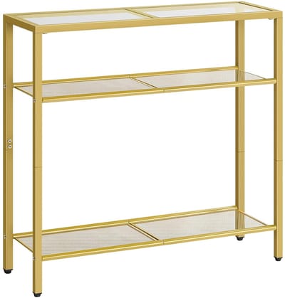 TRANKIELO® - Stijlvolle Consoletafel met Gehard Glas – Moderne & Luxe Uitstraling – Ideaal voor Woonkamer, Hal of Slaapkamer – Goudkleurig