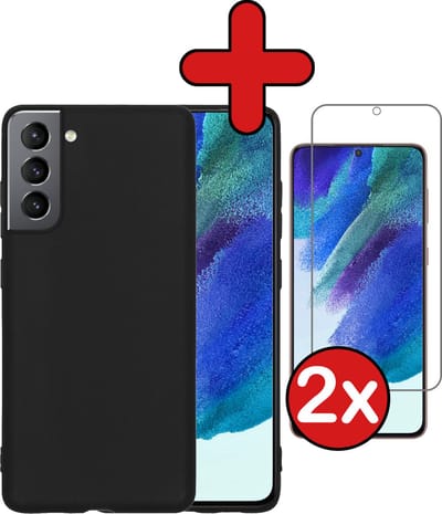Hoesje - Met 2x Screenprotector - Geschikt voor Samsung Galaxy S21 FE - Sterk & Shockproof - Telefoon Hoes - Back Cover - Siliconen Case - Telefoonhoes - Zwart