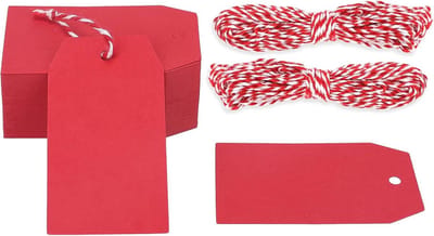 Papieren Hangers - Etiketten Labels - Cadeaus Personaliseren - Met Jute Koord - 4x7 cm 100 Stuks - Rood