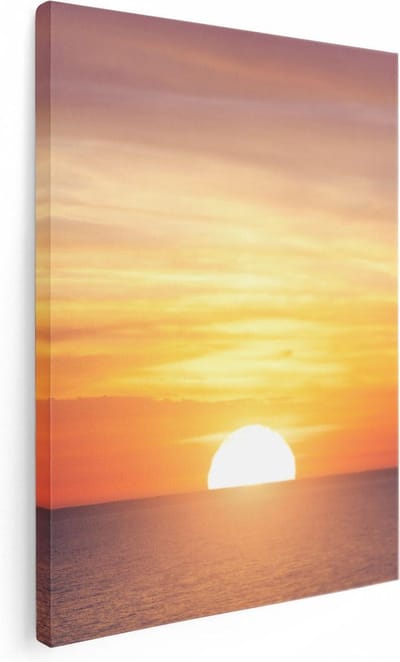 Artaza Canvas Schilderij Zee En Strand - 30x40 cm - Klein - Muurdecoratie Zonsondergang - Wanddecoratie Woonkamer - Kamer Accessoires
