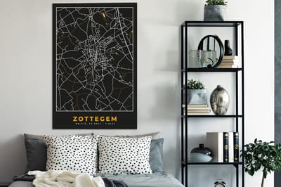 Canvas schilderij 90x140 cm - Wanddecoratie Kaart - Goud - Plattegrond - Zottegem - Stadskaart - Muurdecoratie woonkamer - Slaapkamer decoratie - Kamer accessoires - Schilderijen