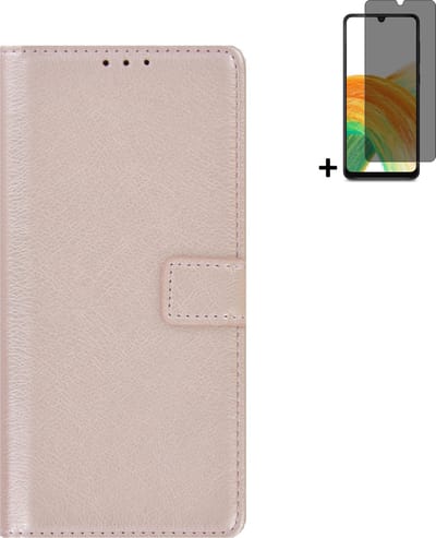 MoDo hoesje Geschikt voor Samsung Galaxy A33 5G - Kunstleer Book Case - Rose goud hoesje met privacy screenprotector
