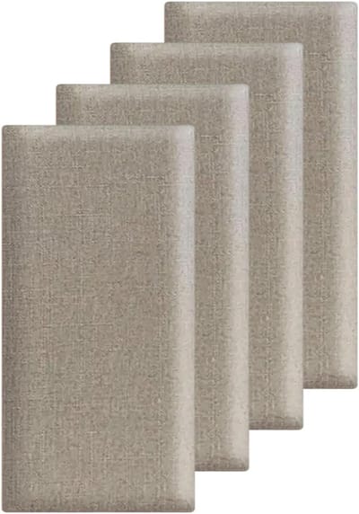 Wall Panels Lined Pack of 4 - 40 x 20 cm - Zelfklevende Wandkussen voor Hoofdbord - Kinderkamer - Slaapkamer - Kantoor - Zachte Vulling (Lichtbruin)