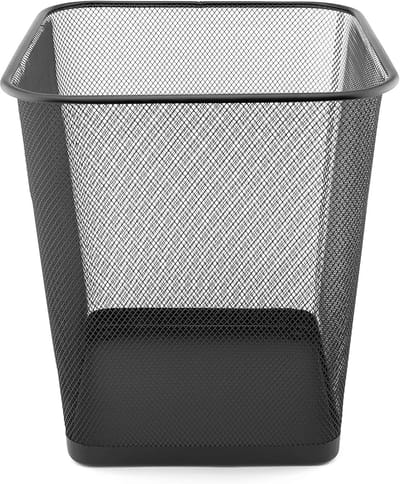 Prullenbak van draadvlechtwerk, afvalemmer, draademmer, kantoorafvalemmer, papieremmer, kantooremmer, mesh, vierkant, 18 liter, zwart