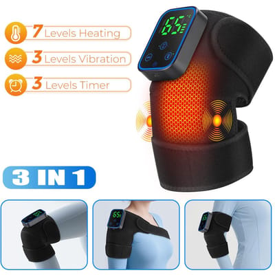 Attelle de Massage Vibrante Chauffante pour Épaule et Genou avec Contrôle par Application 3 Niveaux Minuterie Coussinets de Massage Amovibles