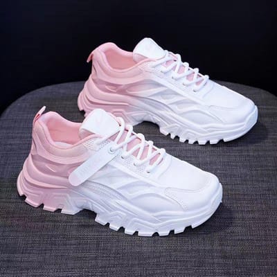 Dames Lente Sportschoenen Nieuwe Mesh Ademende Hardloopschoenen Verloopkleur Casual Oude Papa Schoenen 38 roze