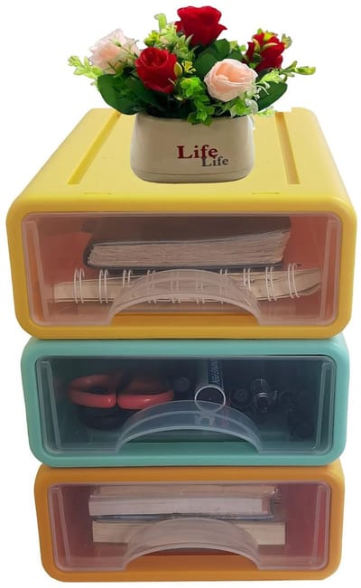 Unyqoos® Bureau-opbergset met Drie Stapelbare Ladeboxen voor Kantoor en Make-uptafel
