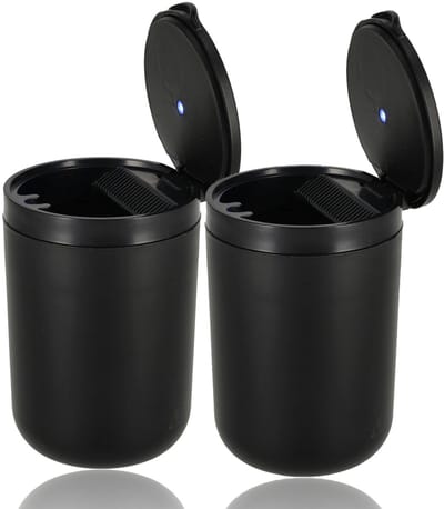 Auto Asbak 2 Stuks – Zwart met Deksel & LED – Rookvrije Asbak voor Auto & Vrachtwagen – Ø7 cm x 10.5 cm – Past in Bekerhouder – Geurloos & Veilig
