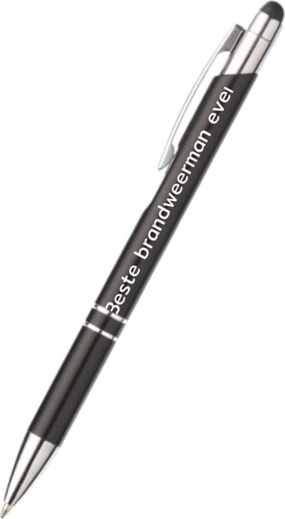 beste brandweerman ever pen - zwart - gegraveerd - Brandweer - collega - pen met tekst - leuke pennen - grappige pennen - werkpennen - stagiaire cadeau - cadeau - bedankje - afscheidscadeau collega - welkomst cadeau - met soft touch