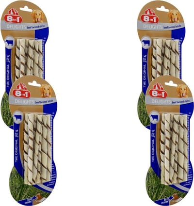 8in1 Delights Twisted Sticks - Hondensnacks - 4 x Rundvlees 10x5.5 g 10 stuks Xsmall