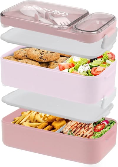 lunchboxen - lunchbox volwassenen - lunchbox kinderen - lunchbox met vakjes - grote doos met 2 lagen - roze - 1600ml - geschikt voor werk, school