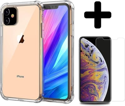 Hoesje - Met Screenprotector - Geschikt voor Apple iPhone 11 - Sterk & Shockproof - Siliconen Case - Back Cover - Telefoon Hoes - Shock Proof - Telefoonhoesjes - Transparant