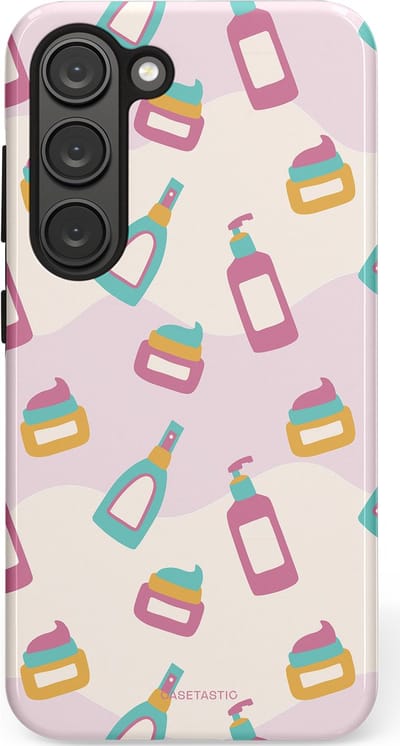 Casetastic Hoesje Geschikt voor Samsung S23 - Stijlvolle Beschermende Duo-layer Case - Bubbels & Borstels - Clean Girl - Makeup
