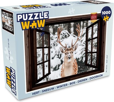 Puzzel Hert - Sneeuw - Winter - Bos - Dieren - Doorkijk - Legpuzzel - Puzzel 1000 stukjes volwassenen