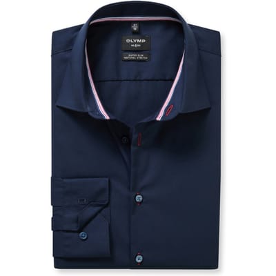 OLYMP No. Six Overhemd, Super Slim, Kent, Kobaltblauw