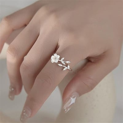925 Sterling Zilver Zircon Blad Schelp Bloem Vinger Ring Sieraden Voor Vrouwen Meisjes Kerstcadeau Verstelbare Ring jz077 brown