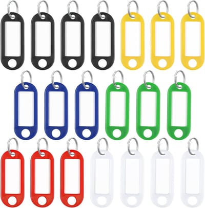 20 Stuks Sleuteltags 5cm van Zacht Plastic met Lege Papieren Labels en Beschermfolie - Flexibele Identifiers in 6 Kleuren voor Sleutels en Organisatie