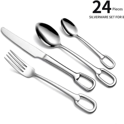 24 Delen Creativiteit Europese Stijl Luxe Bestekset Mes Vork Lepel Roestvrij Staal Tafelgerei Elegant Servies Ophangbaar Ontwerp gray