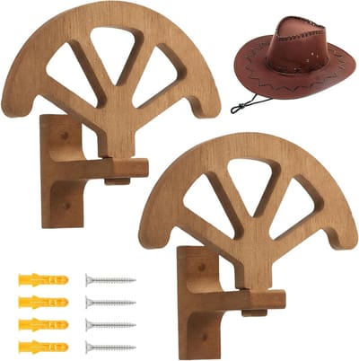 Verstelbare hoedenhouders voor cowboyhoeden - Houten hoedhouder, natuurlijk en glad, inclusief montagemateriaal, behoudt de hoedvorm (bruin)