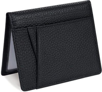 Compacte PU Leren Portemonnee voor Mannen, Grote Capaciteit met 2 ID Vensters en 6 Kaartslots, Zwart, Stijlvol en Functioneel