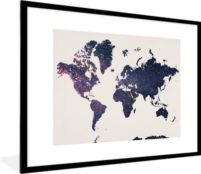 Poster in lijst - Fotolijst 80x60 cm - Posters - Wereldkaart - Galaxy - Wit - Posterlijst zwart - Decoratie - Wanddecoratie woonkamer - Muurdecoratie slaapkamer