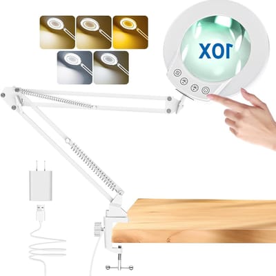 Vergrootglas met licht - Loeplamp bureaulamp - Hobby knutselen lezen - Verstelbare zwenkarm - 10x vergroting - Wit