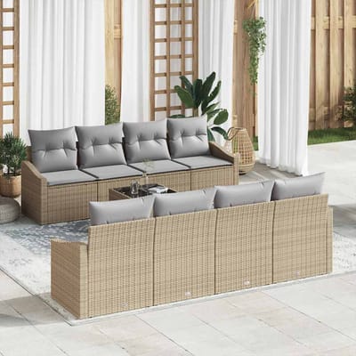 vidaXL Bankstel 9 st Beige en Licht Grijs poly rattan