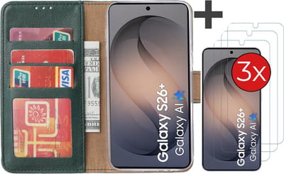 Hoesje met 3 Stuks Screenprotectors Geschikt voor Samsung Galaxy S26 Plus – Arara bookcase met pasjeshouder - Groen