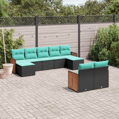 vidaXL - 9-delige - tuinbankset - met - kussens - van - zwart - polyrotan