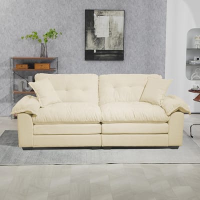 BLACKCOLORS Diepe eenpersoonsbank van chenille van 213 cm met dubbellaagse kussens (traagschuim + pocketveren) – Comfortabele tweezitsbank voor kleine woonkamers, appartementen en kantoren
