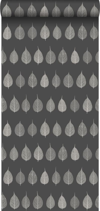 ESTAhome behang skeletbladeren zwart en bruin en antraciet grijs - 53 cm x 10.05 m - 128849
