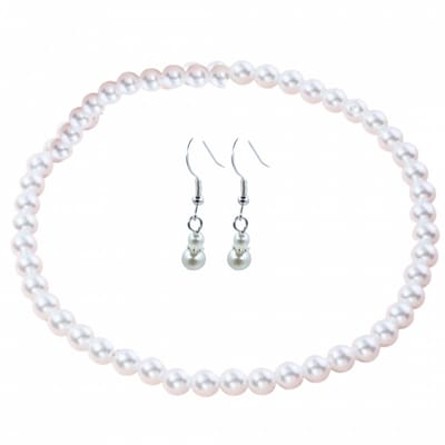 2-Delig -Bruidset- Nila- parel ketting- Zilveren oorbellen synthetische - Charme Bijoux