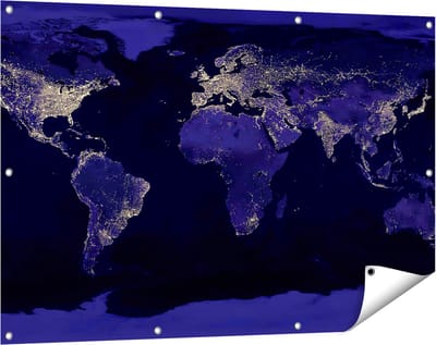 Gards Tuinposter Wereldkaart met Licht Observaties - 120x80 cm - Tuindoek - Tuindecoratie - Wanddecoratie buiten - Tuinschilderij