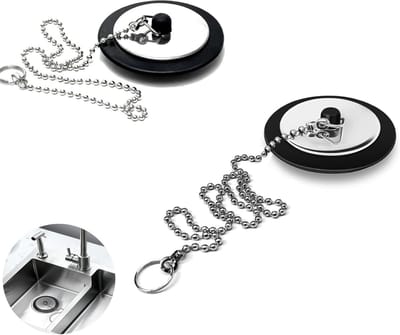 Universele Badplug Set met RVS Ketting - Vervangende Afvoerplug voor Badkamer en Keuken (4.3 cm, Ketting 40 cm)