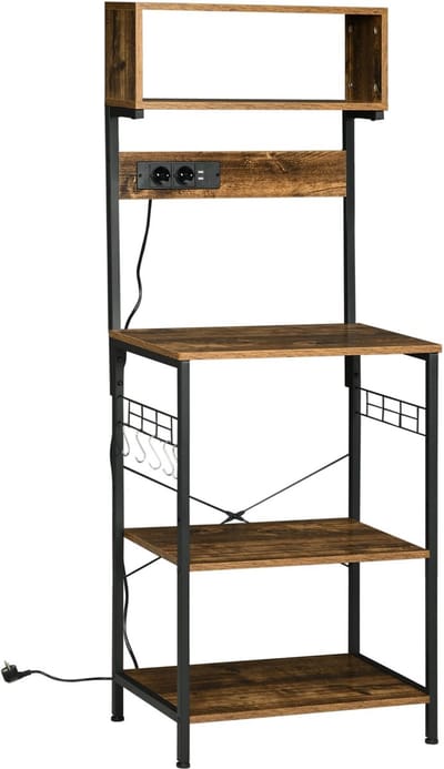 NordHaus Keukenrek - Magnetronrek - Keukenkast met Stopcontact en USB - Opbergrek Rustiek Bruin 60x42x153 cm