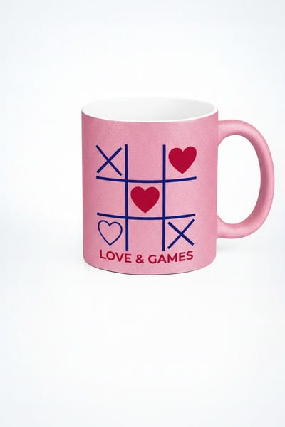 Tic Tac Toe Liefde & Spelletjes Mok met Hartjes - Roze Romantische Valentijn Cadeau Beker
