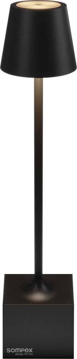 Sompex | Tafellamp Dave | Zwart | Accu | Dimbaar / 29,5cm hoog / tafellamp / ideaal zonder snoer / oplaadbaar met bijgeleverde kabel / kan zonder snoer overal neergezet worden