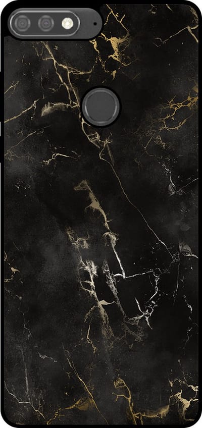 Smartphonica Telefoonhoesje Geschikt voor Huawei Y7 Prime (2018) met marmer opdruk - TPU backcover case black marble design - Zwart geschikt voor Huawei Y7 (2018)