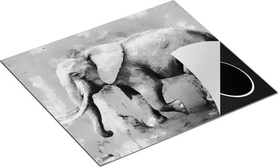 Chefcare Inductie Beschermer Geschilderde Olifant Olieverf - Abstract - Zwart Wit - 60x50 cm - Afdekplaat Inductie - Kookplaat Beschermer - Inductie Mat
