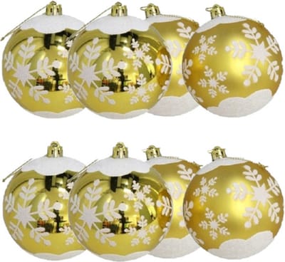 8x stuks gedecoreerde kerstballen goud kunststof diameter 8 cm - Kerstboom versiering
