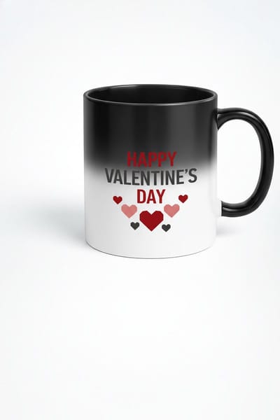 Valentijnsdag Magic Mok - 'Happy Valentine's Day' Kleurveranderende Mok met Hartjes | Uniek Liefdescadeau