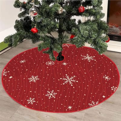 Kerstboomrok Rood 28/36/48 Inch, Zachte Pluche Bodemmat voor Kerstversiering, Feestelijke Decoratie met Sneeuwvlokken en Kerstthema