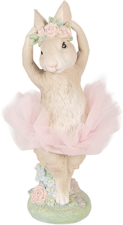 Clayre & Eef Decoratie Beeld Konijn 10x9x27 cm Beige Kunststof